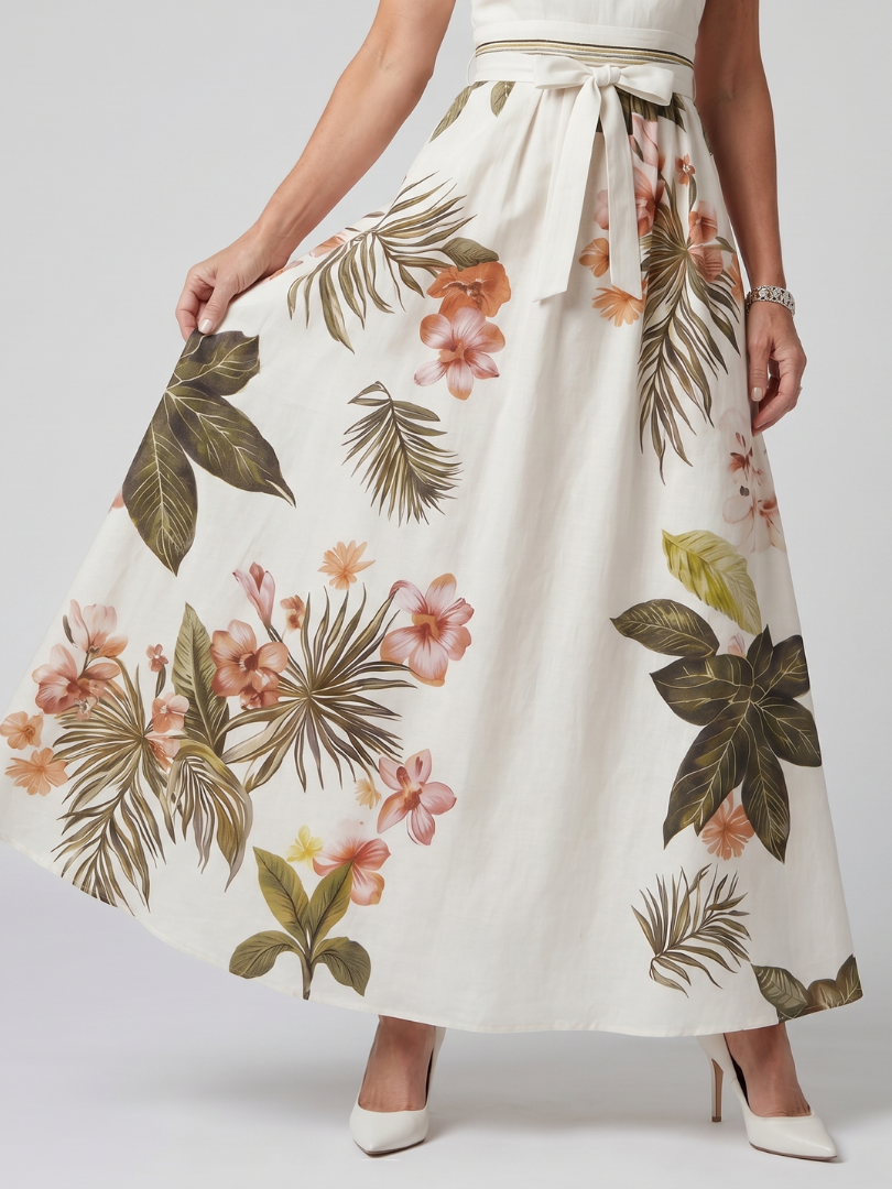 Meadow | Draped Halter Botanical Panel Maxi Dress