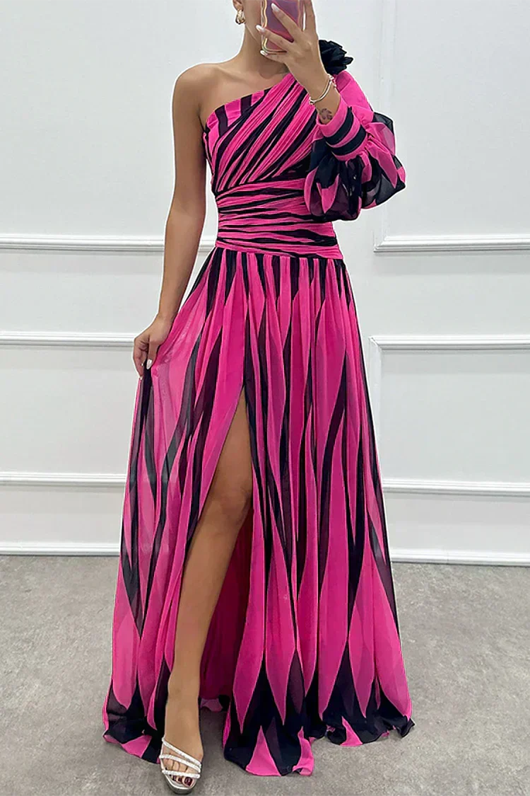 Hannah | Elegant Striped Maxi Dress with One Shoulder