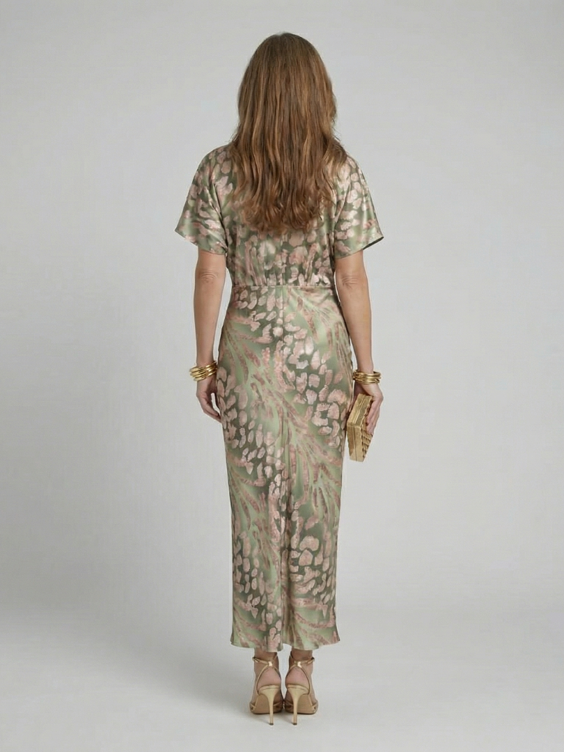 Olivia | Abstract Print V Neck Twist Waist Midi Dress