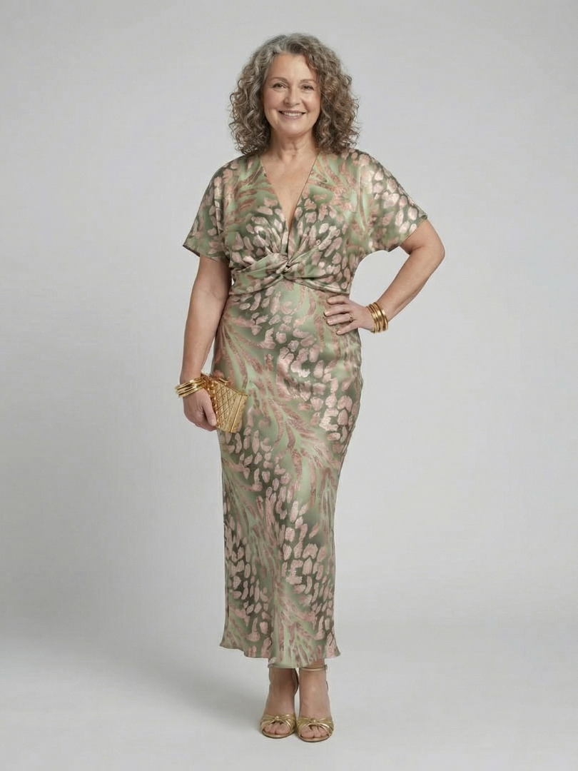 Olivia | Abstract Print V Neck Twist Waist Midi Dress