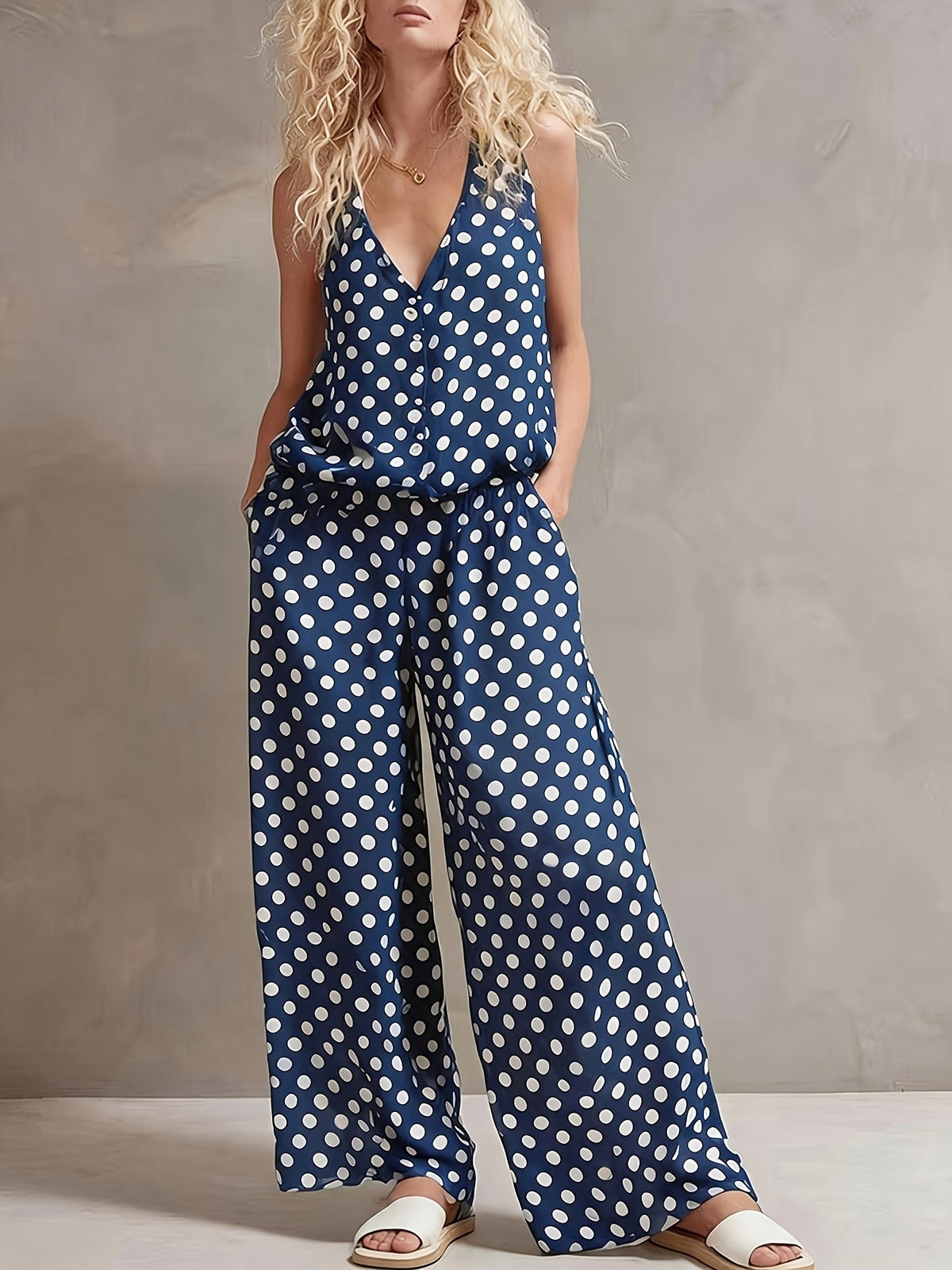 Elegant Polka Dot Wide-Leg Set