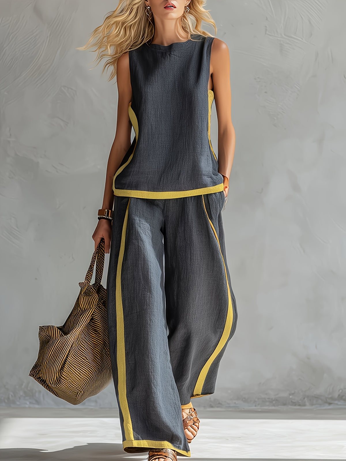 Elena | Contrast Trim Wide-Leg Set