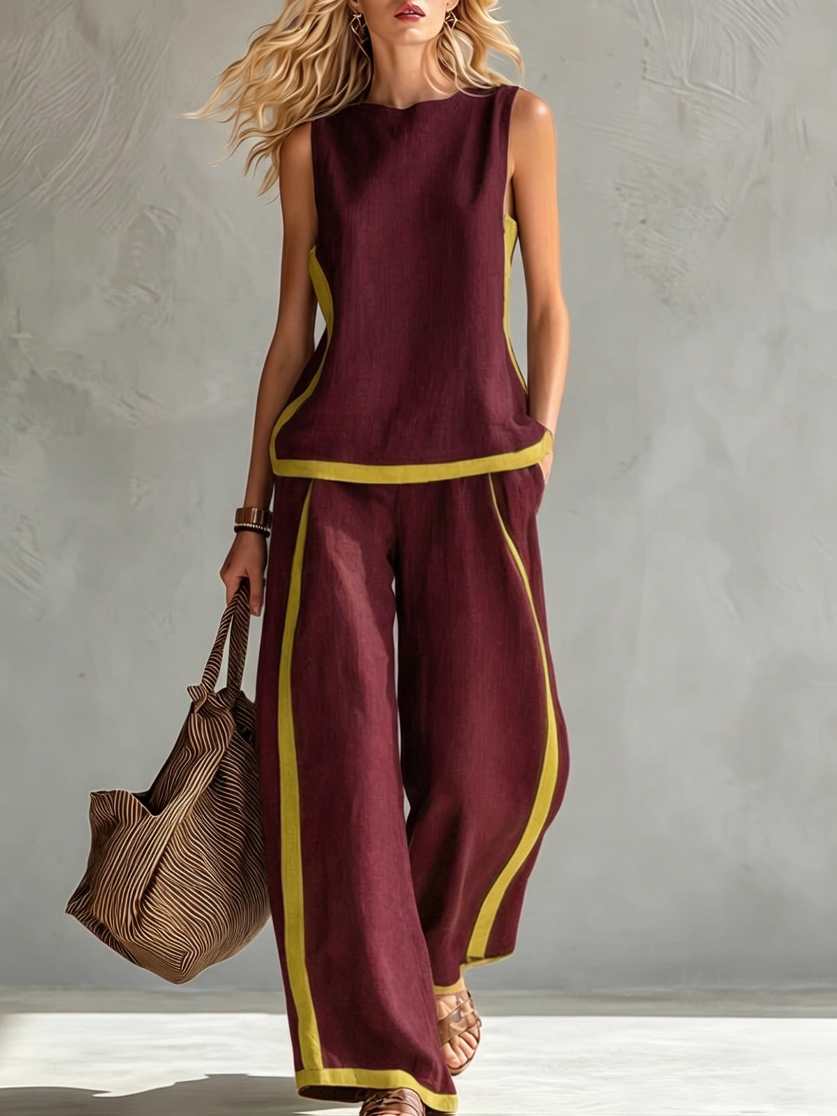 Elena | Contrast Trim Wide-Leg Set