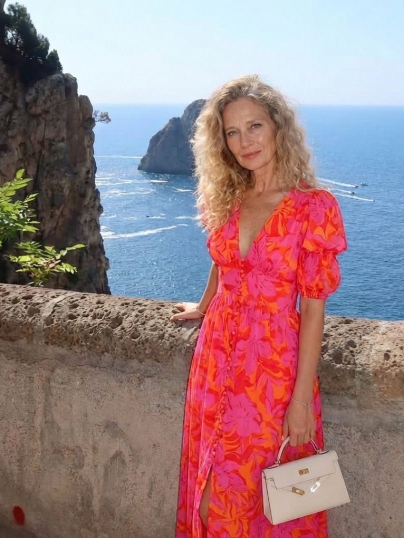 Daisy | Floral V Neck Puff Sleeve Midi Dress