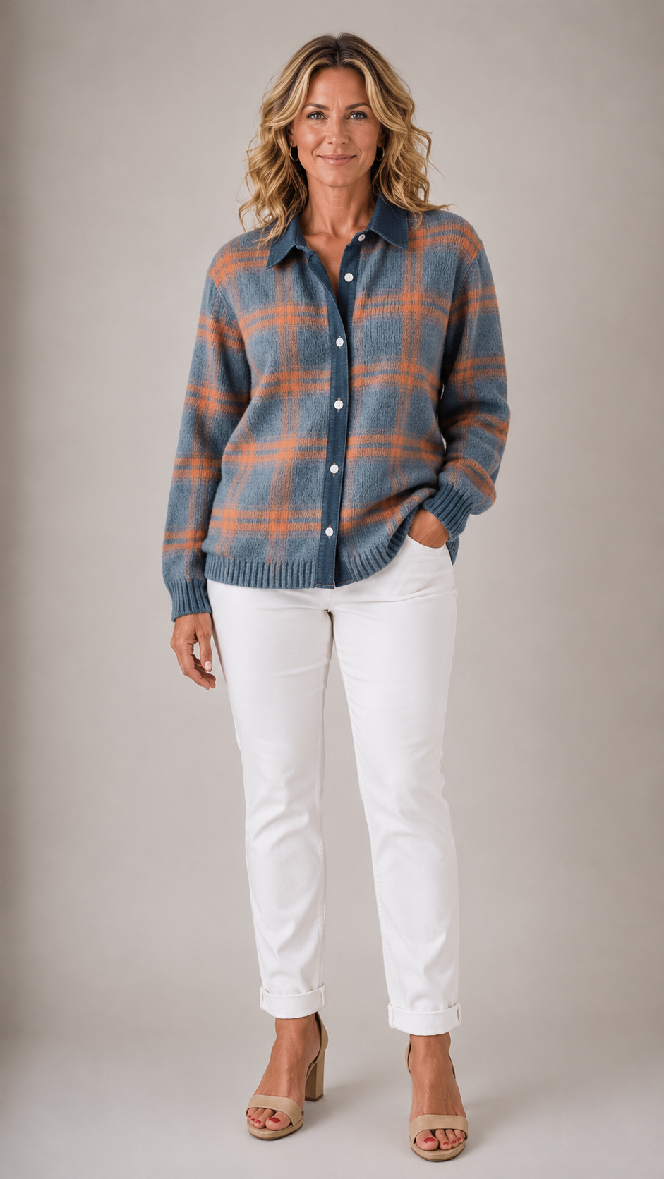 Haley Cosy Plaid Knit Cardigan