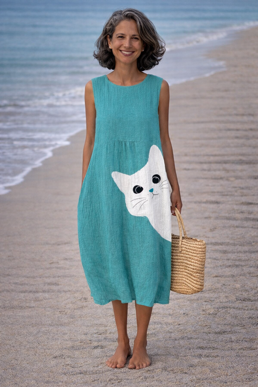 Ana | Midi dress with cute cat art
