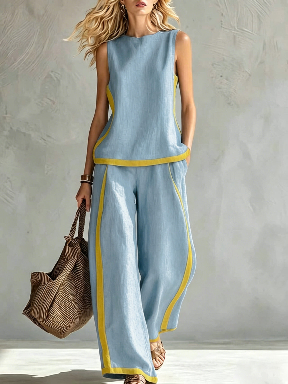 Elena | Contrast Trim Wide-Leg Set