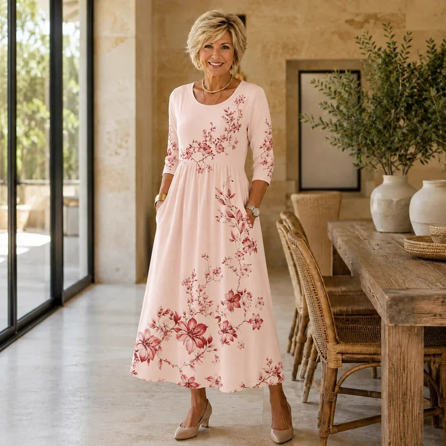Rose Garden Charm Pocket Midi Dress