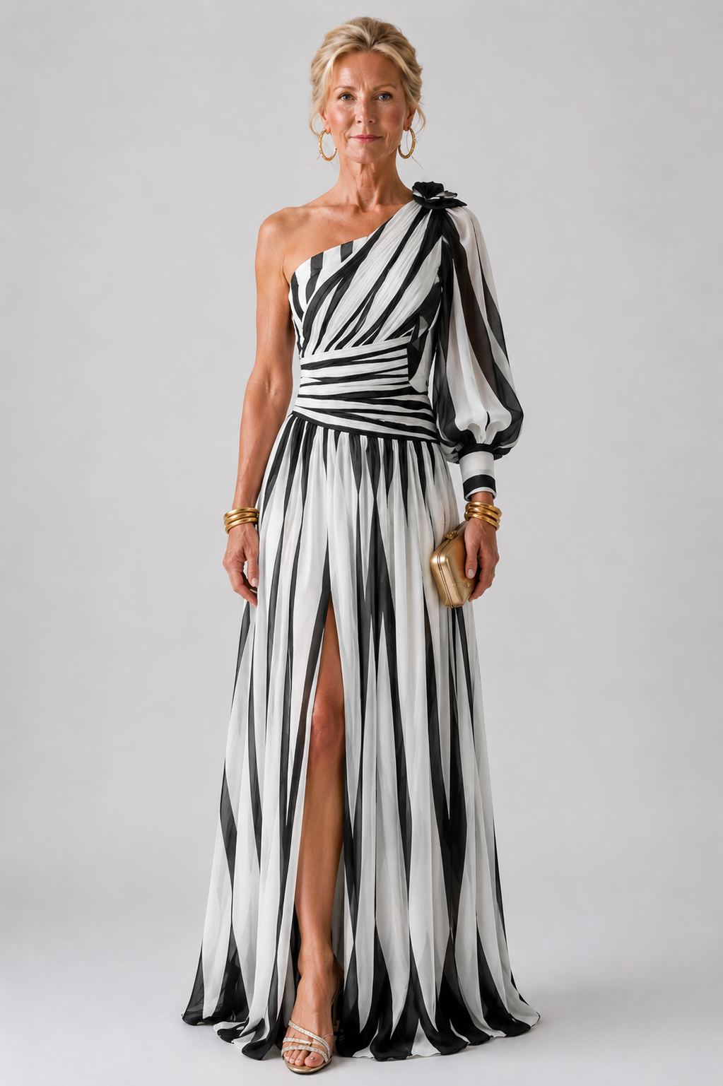 Hannah | Elegant Striped Maxi Dress with One Shoulder