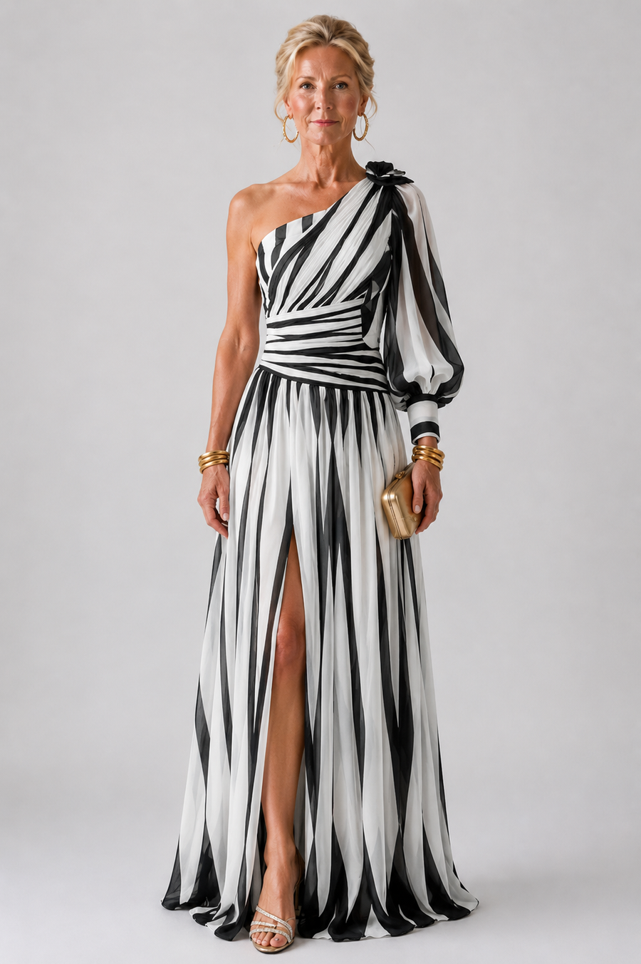 Hannah | Elegant Striped Maxi Dress with One Shoulder