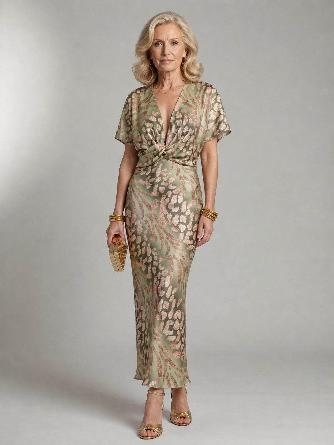 Olivia | Abstract Print V Neck Twist Waist Midi Dress