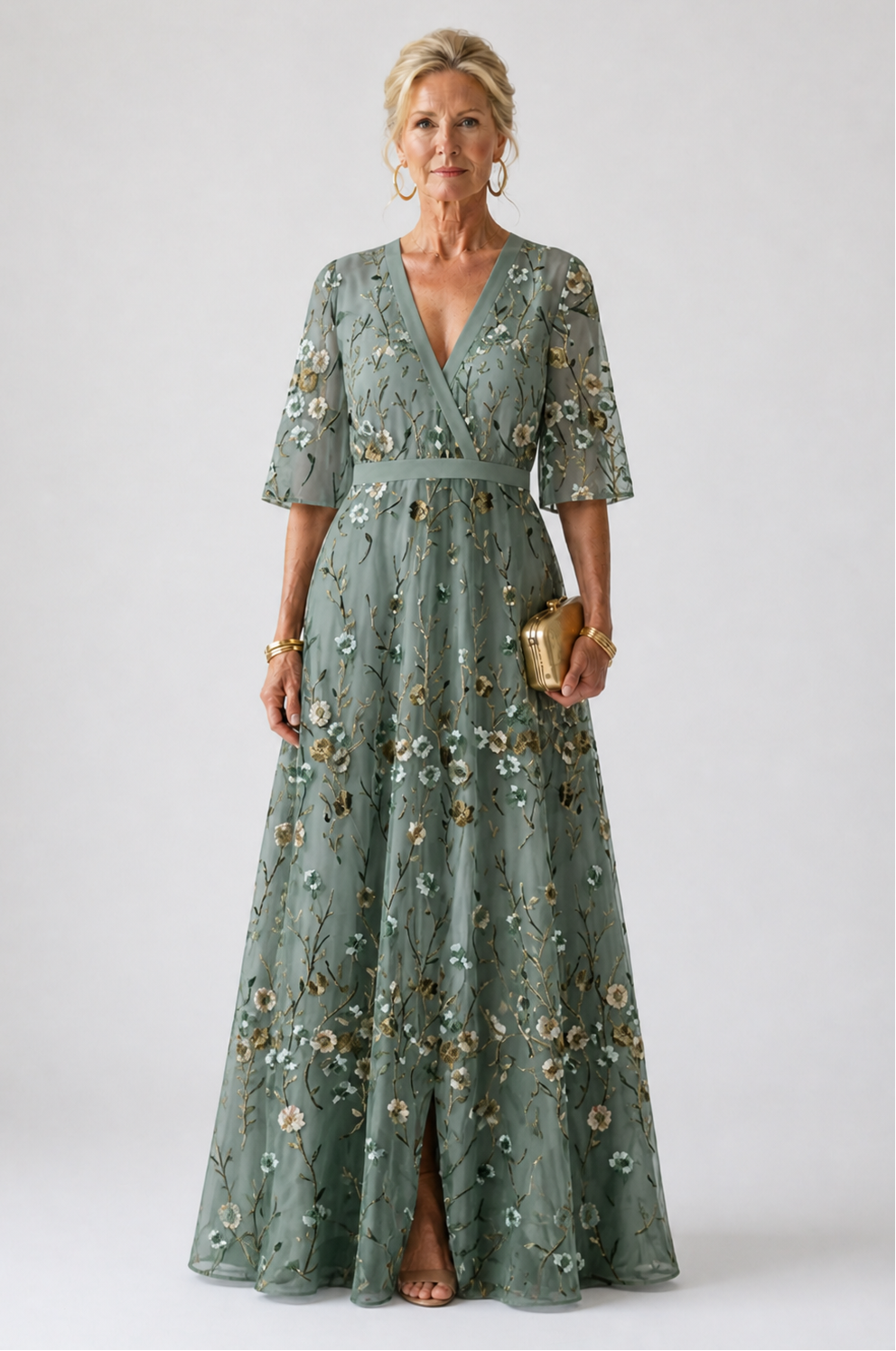 Jessica | Floral V Neck Short Sleeve Maxi Dress