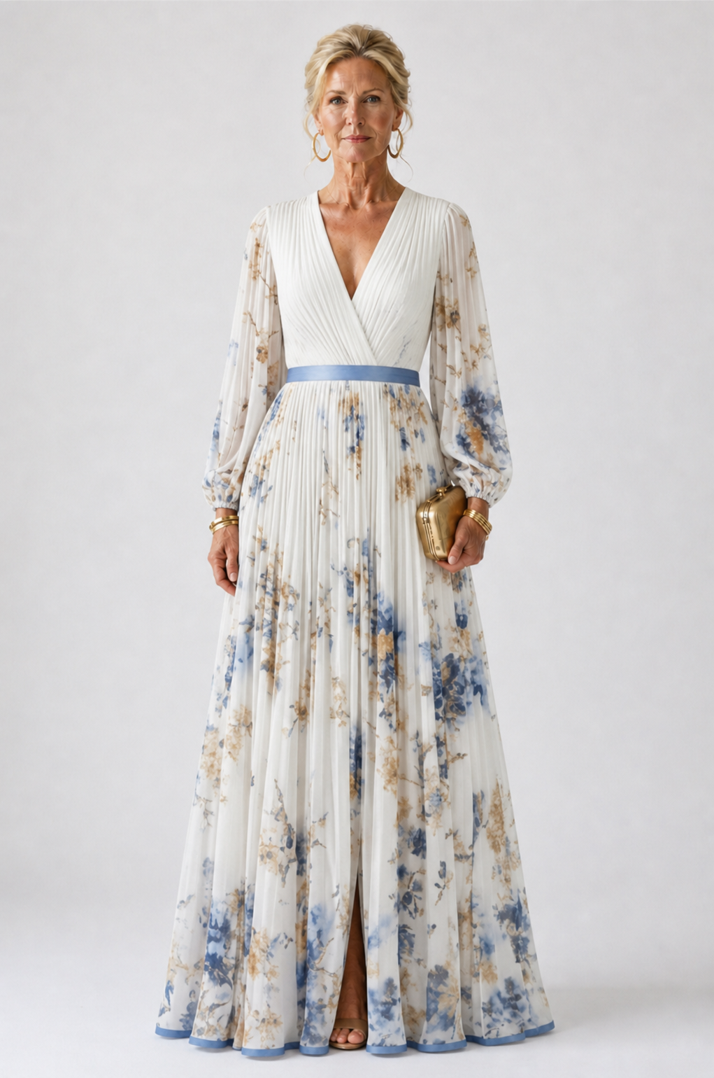 Rebecca | Long Sleeve V Neck Floral Maxi Dress