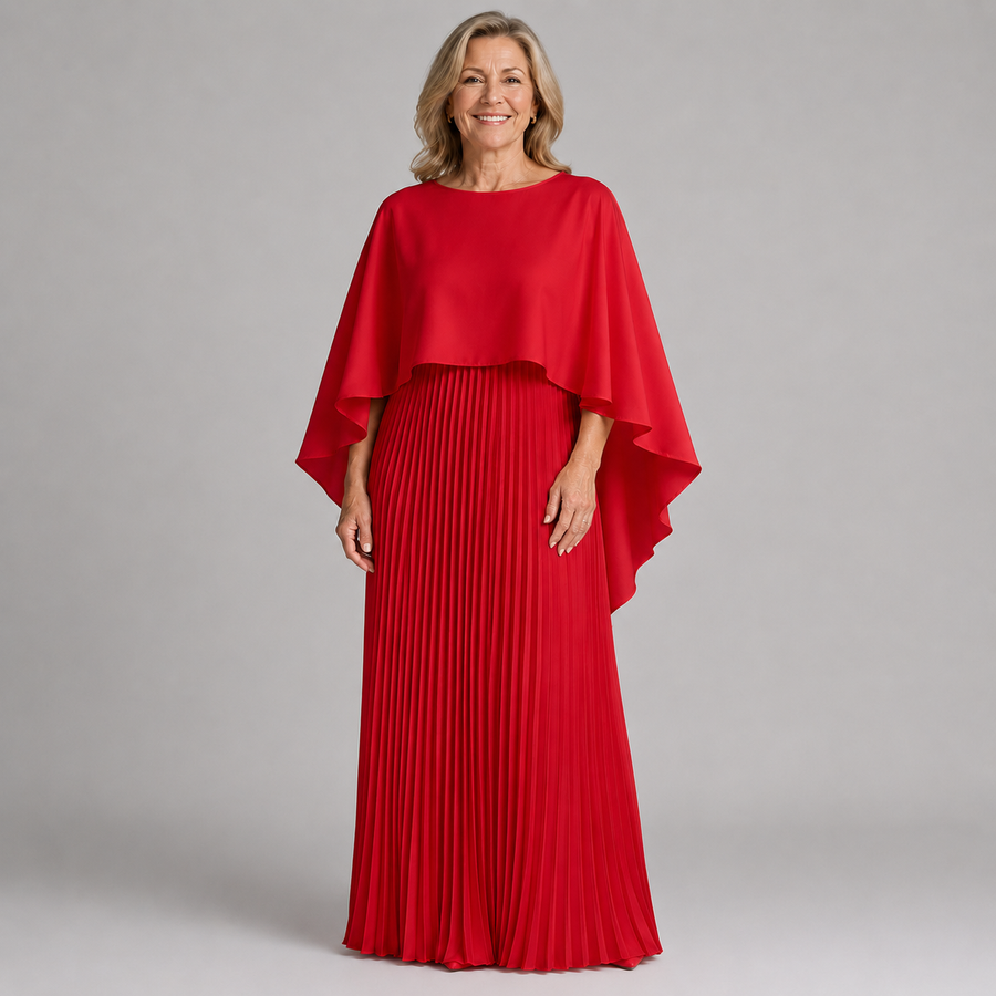 Maravelle™ | Elegant Pleated Cape Maxi Dress