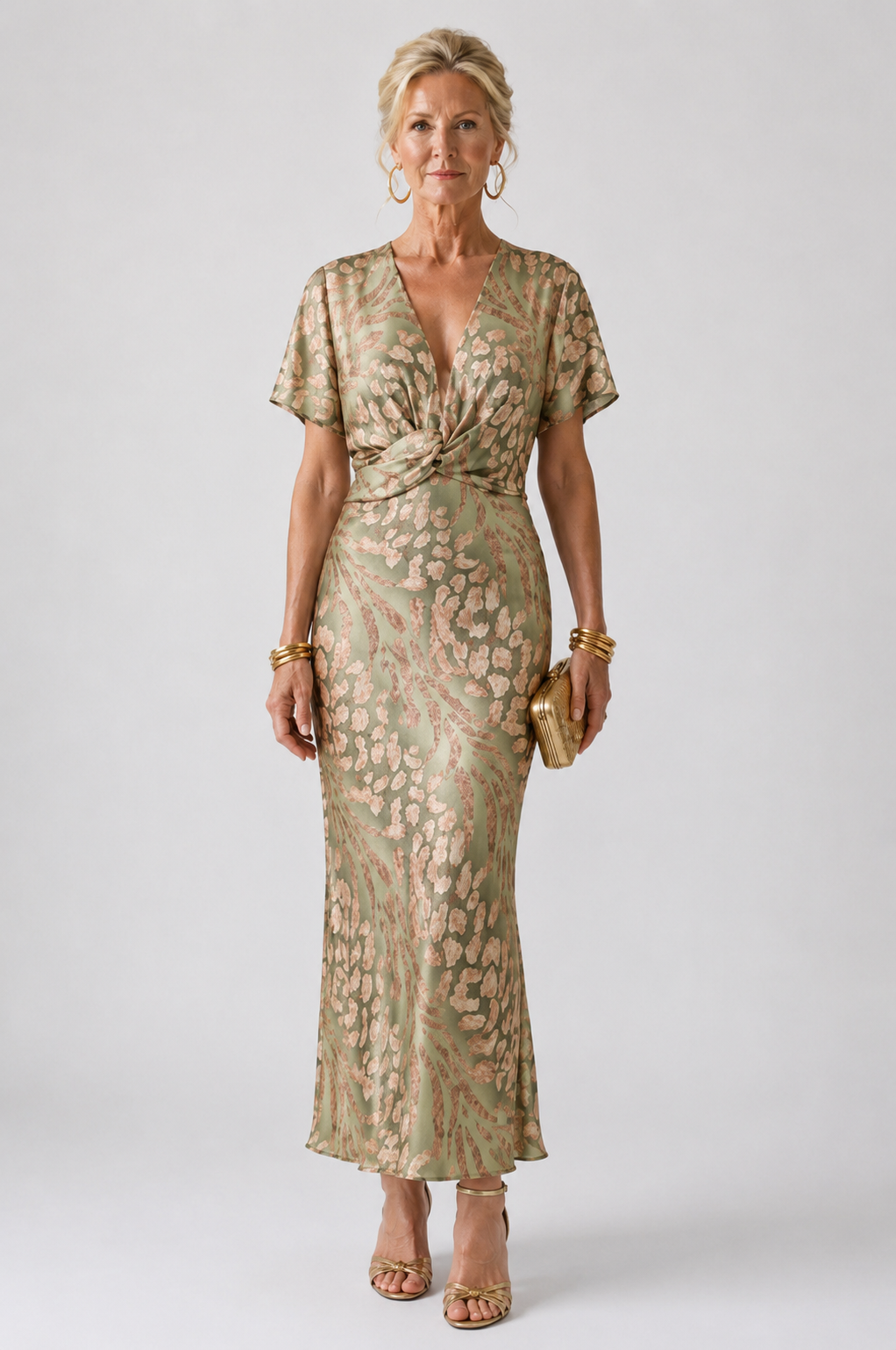 Olivia | Abstract Print V Neck Twist Waist Midi Dress