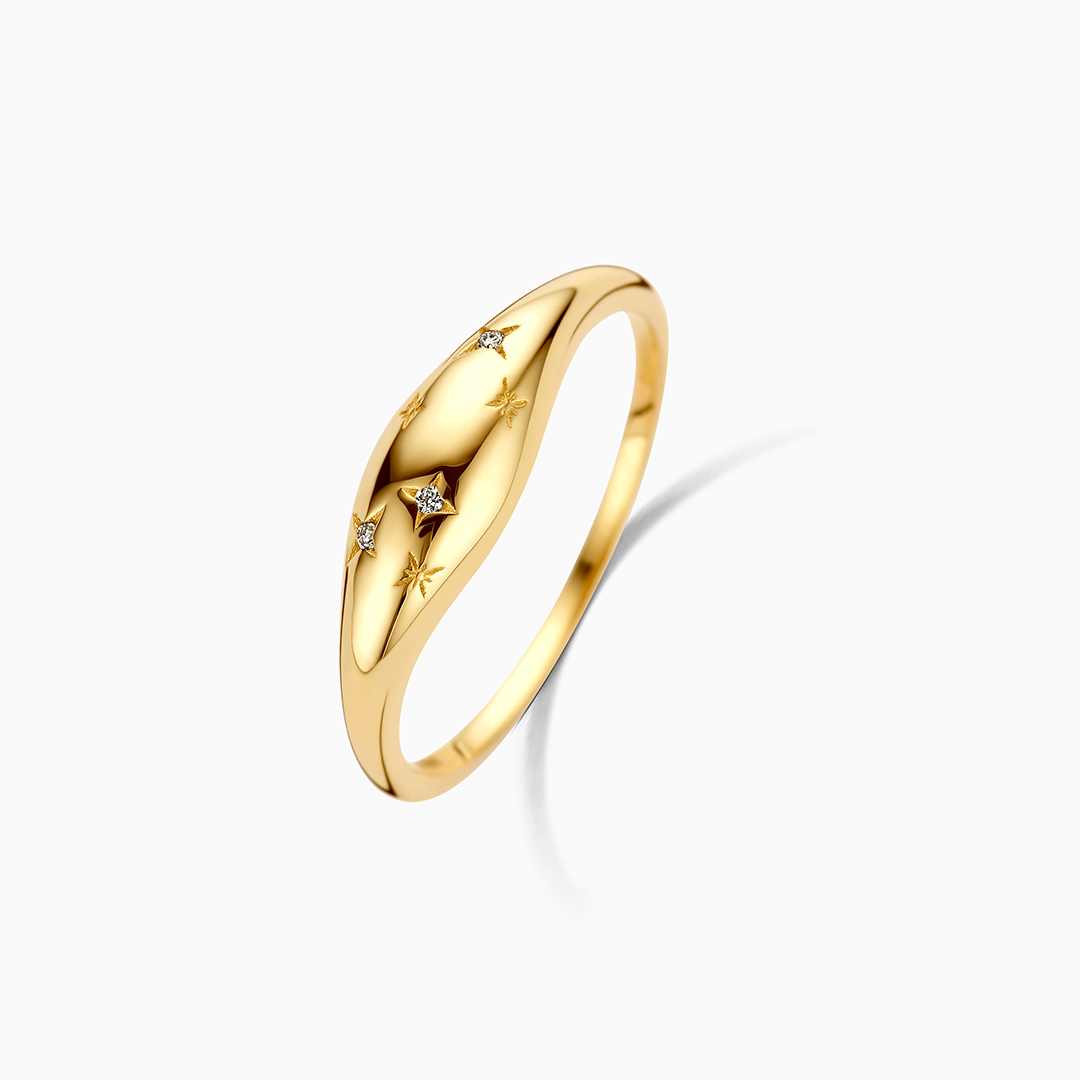 Golden ring in the shape of a diamond