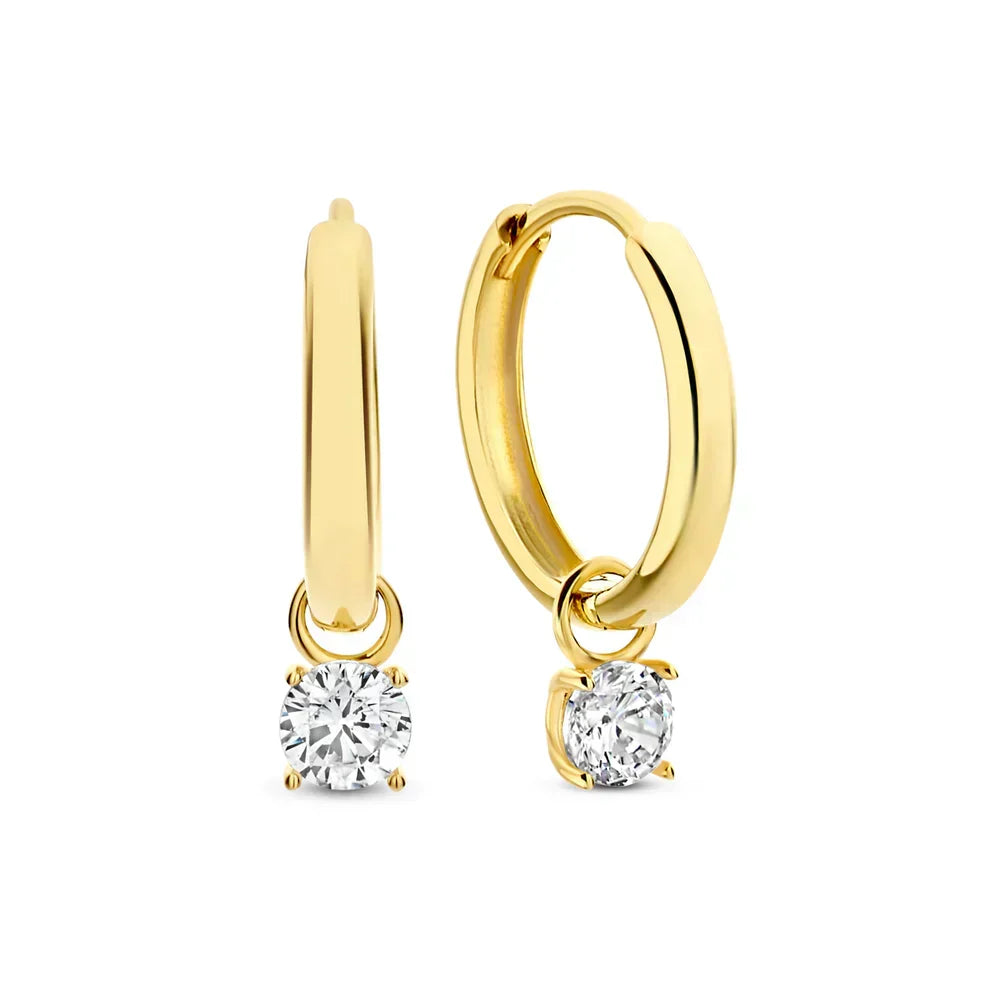 Gold Hoop Earrings with Moonstone Glow