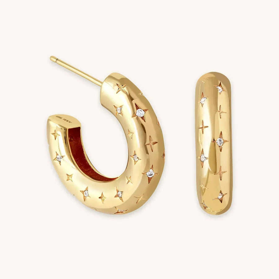 Gold Hoop Earrings in Cosmic Style