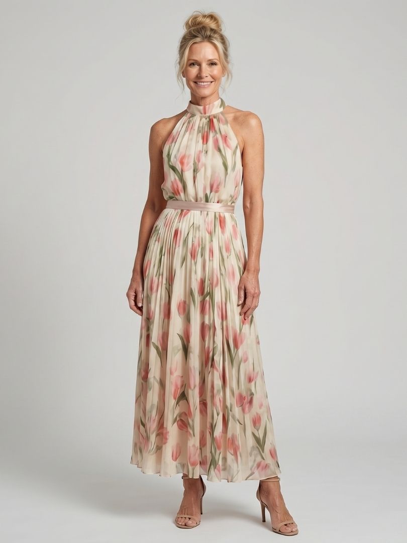 Victoria | Halter Neck Floral Midi Dress