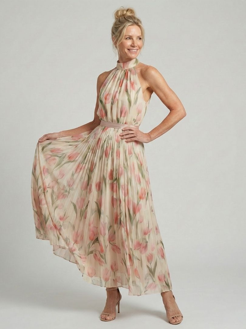 Victoria | Halter Neck Floral Midi Dress