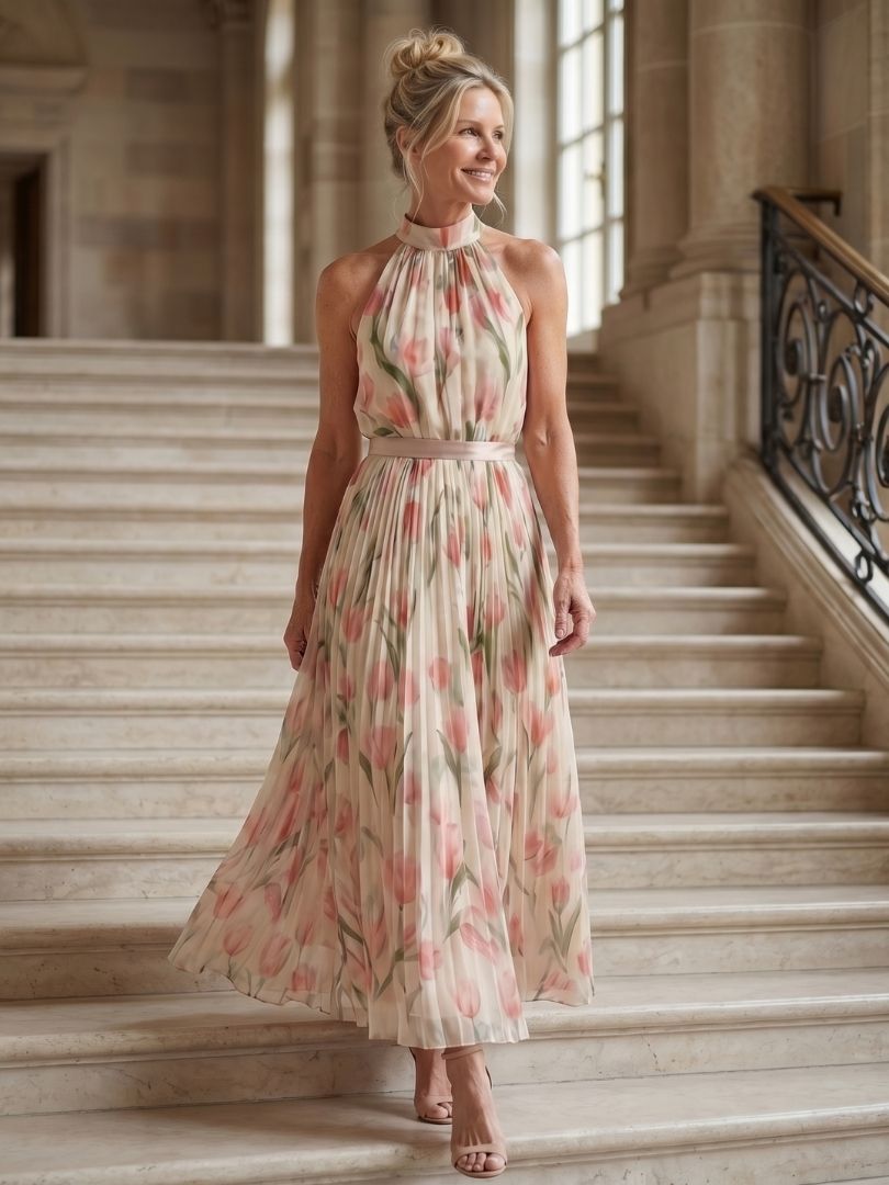 Victoria | Halter Neck Floral Midi Dress