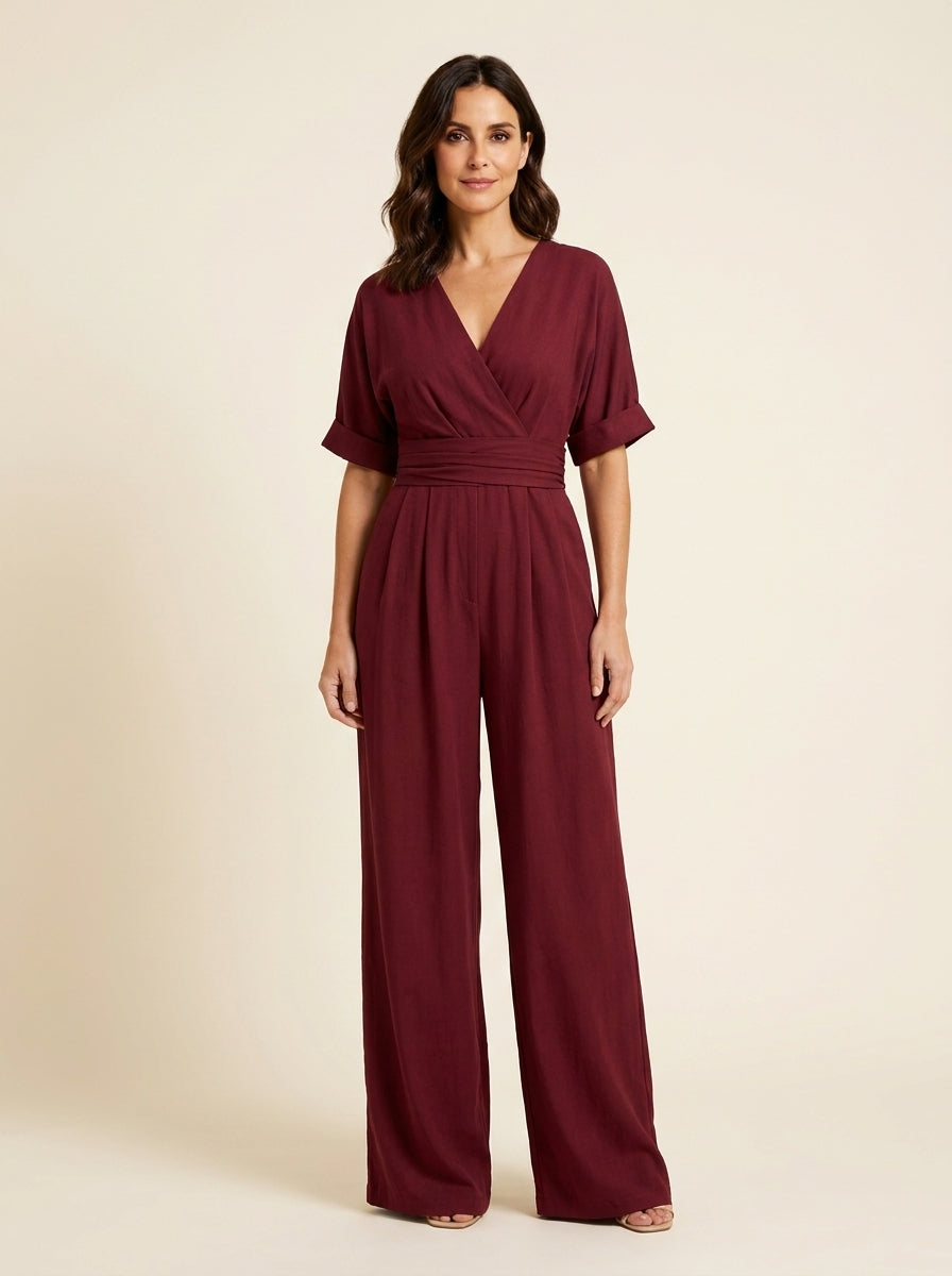 Elegant V-Neck Wide-Leg Jumpsuit