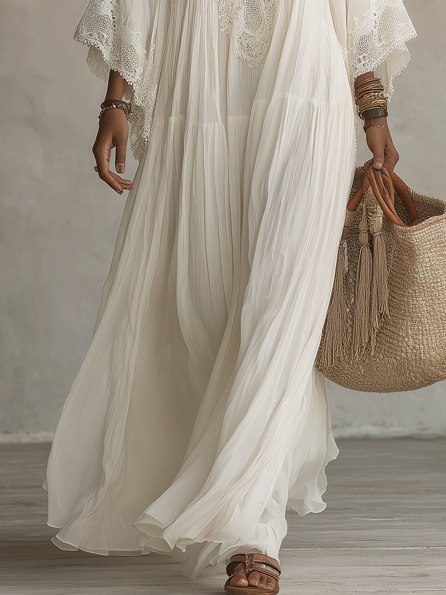 Sharon | Ivory Lace Maxi Dress
