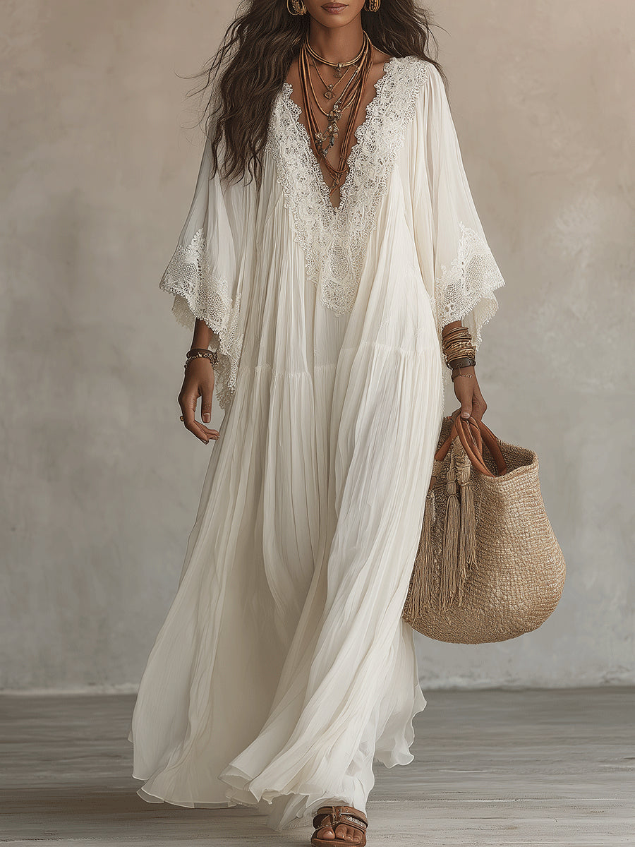 Sharon | Ivory Lace Maxi Dress