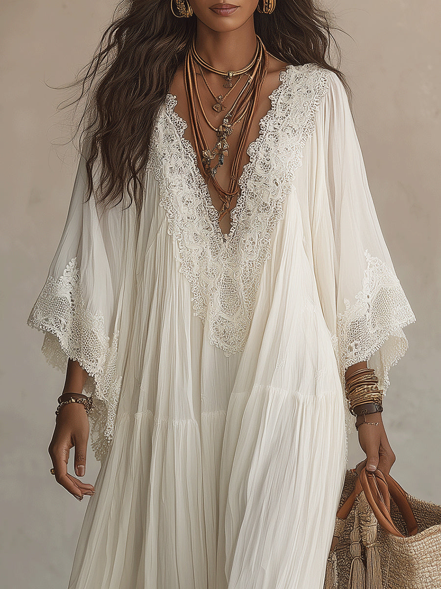 Sharon | Ivory Lace Maxi Dress