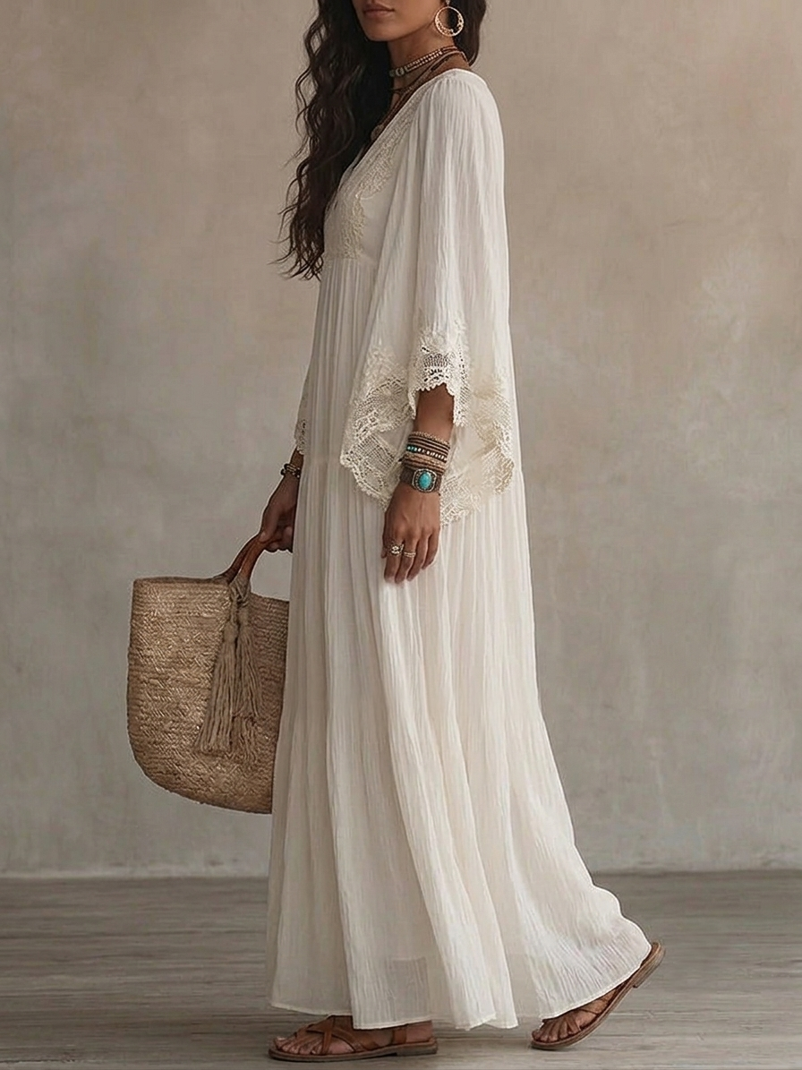 Sharon | Ivory Lace Maxi Dress