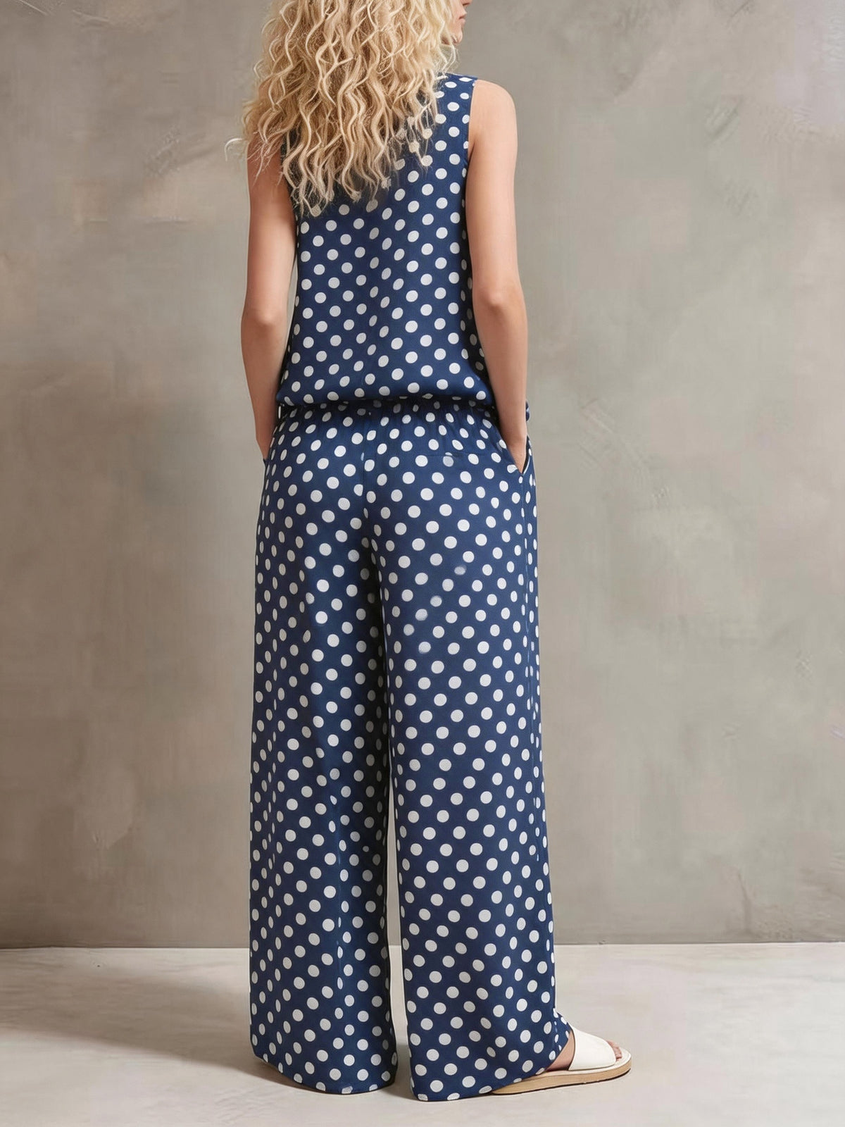 Elegant Polka Dot Wide-Leg Set