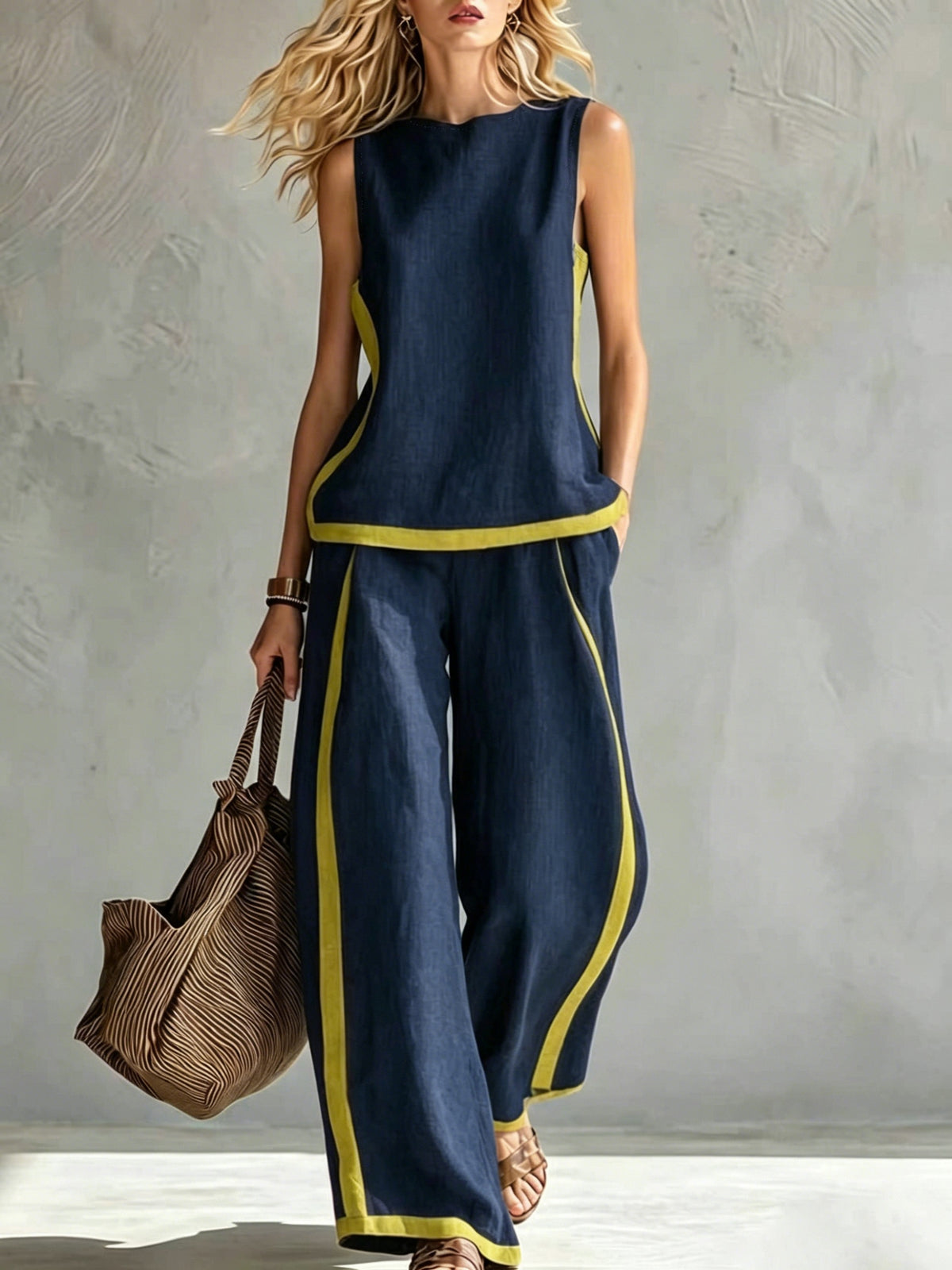 Elena | Contrast Trim Wide-Leg Set