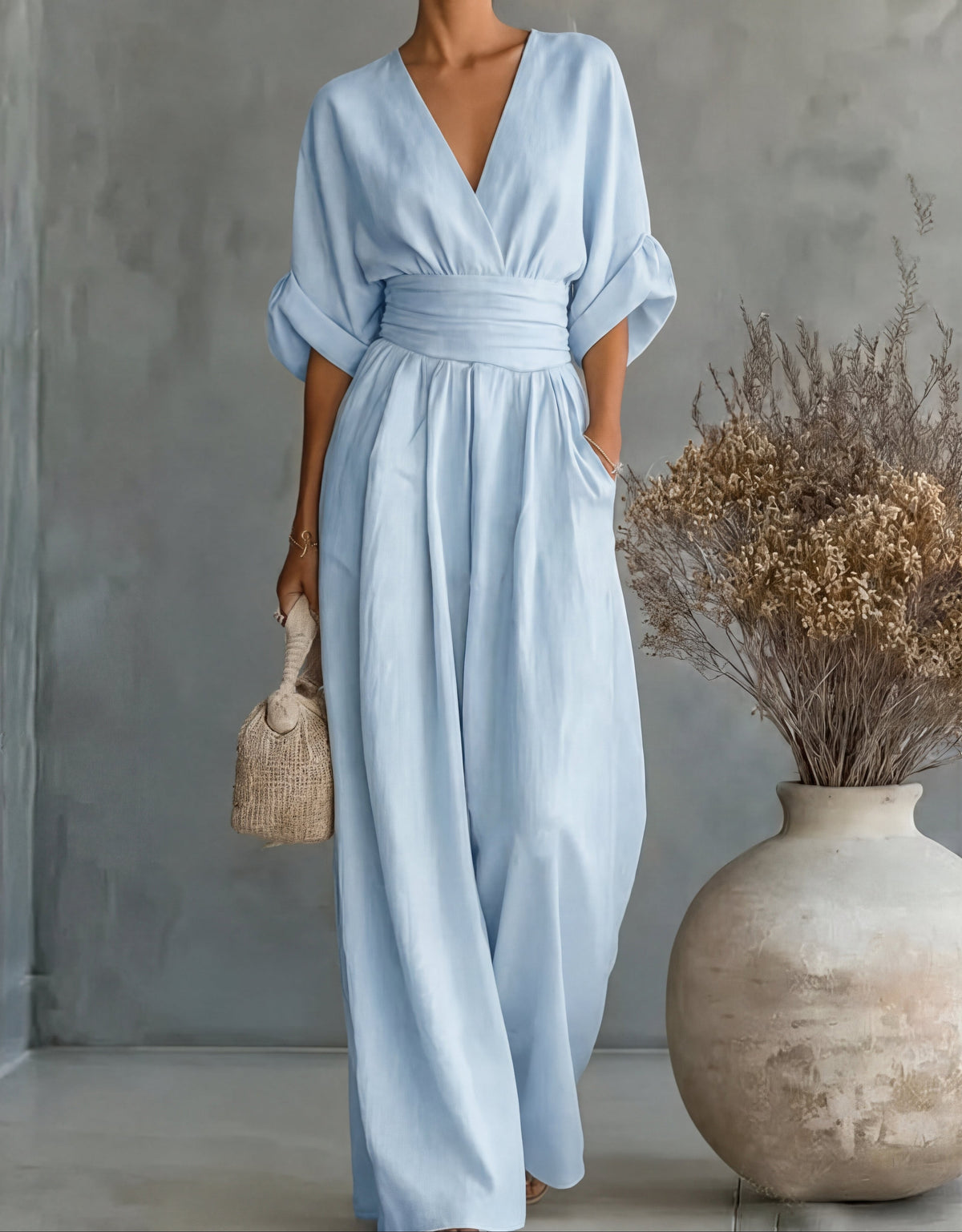 Elegant V-Neck Wide-Leg Jumpsuit