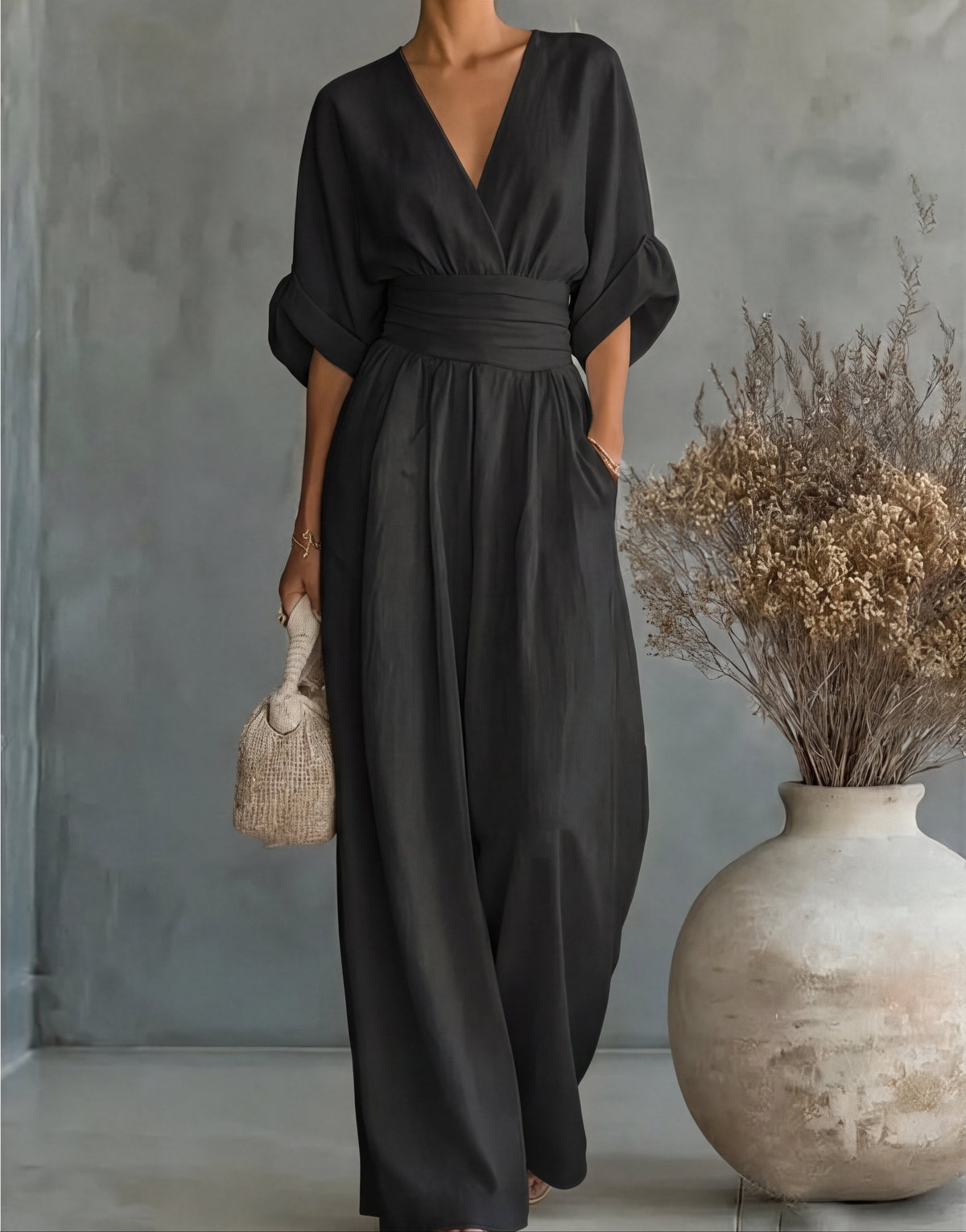 Elegant V-Neck Wide-Leg Jumpsuit