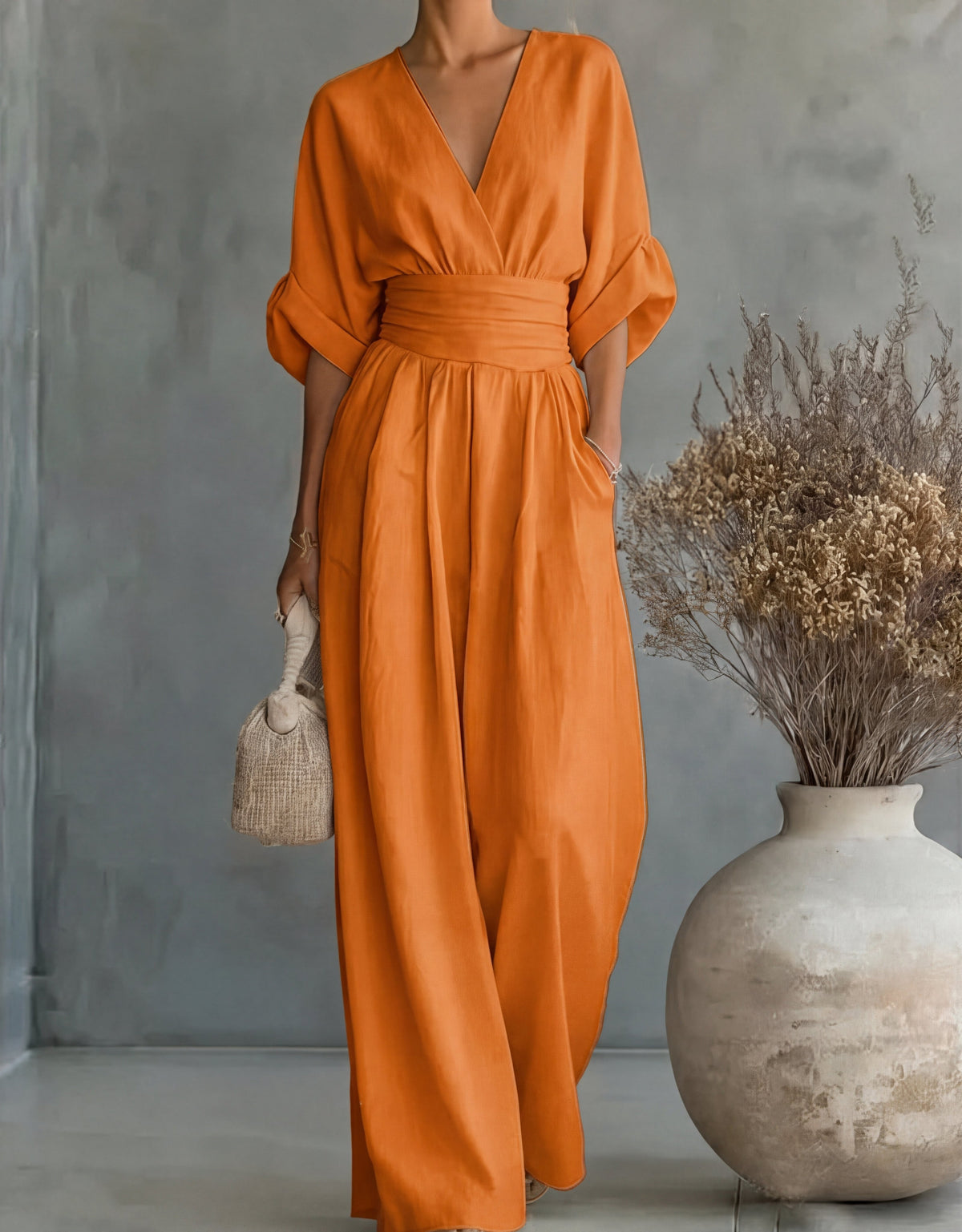 Elegant V-Neck Wide-Leg Jumpsuit