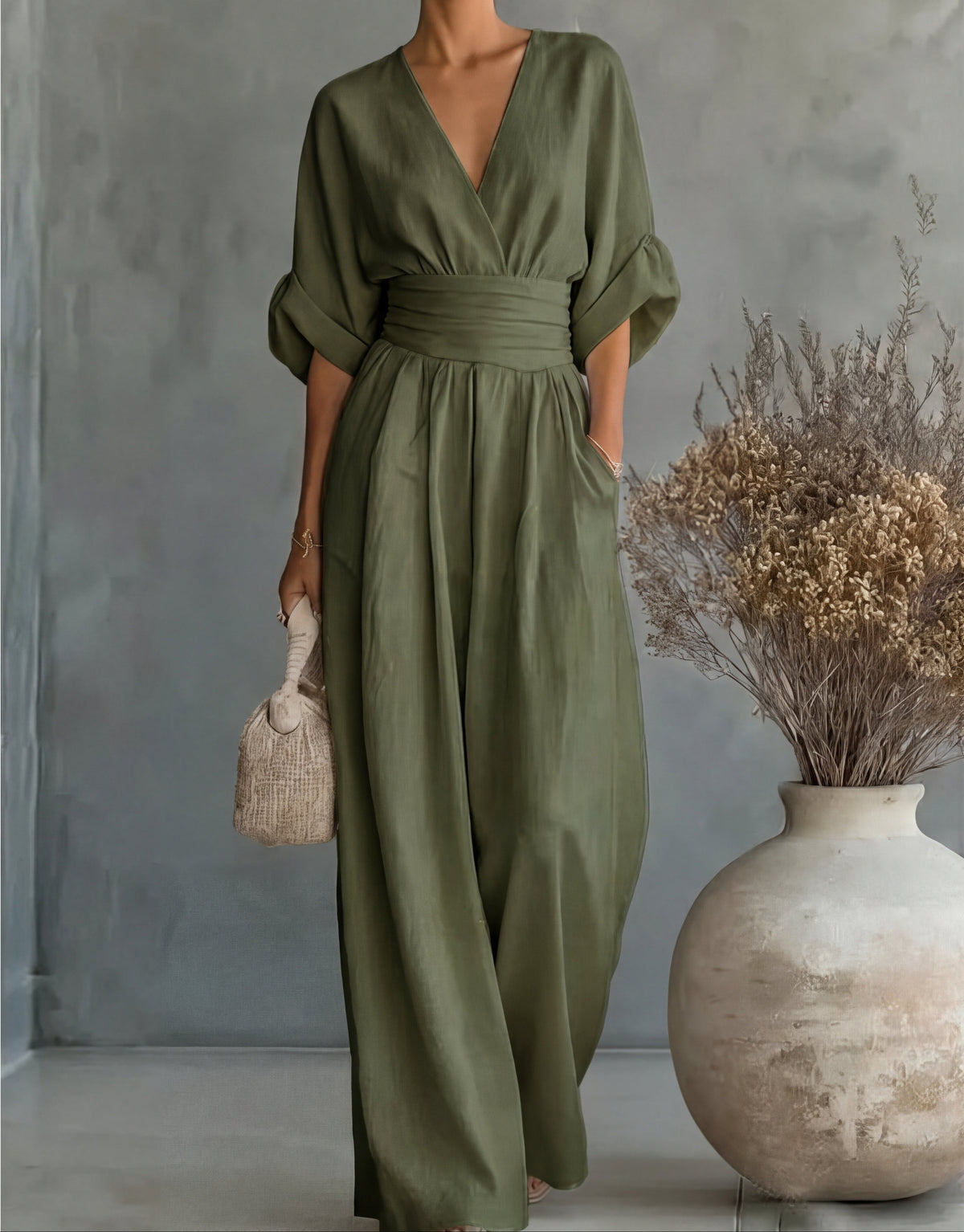 Elegant V-Neck Wide-Leg Jumpsuit