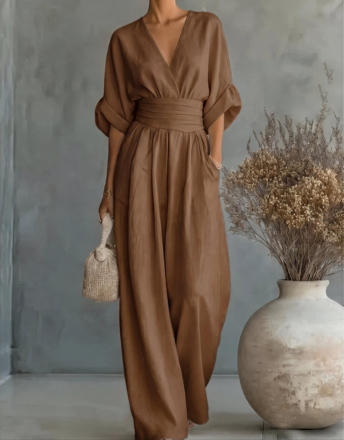 Elegant V-Neck Wide-Leg Jumpsuit