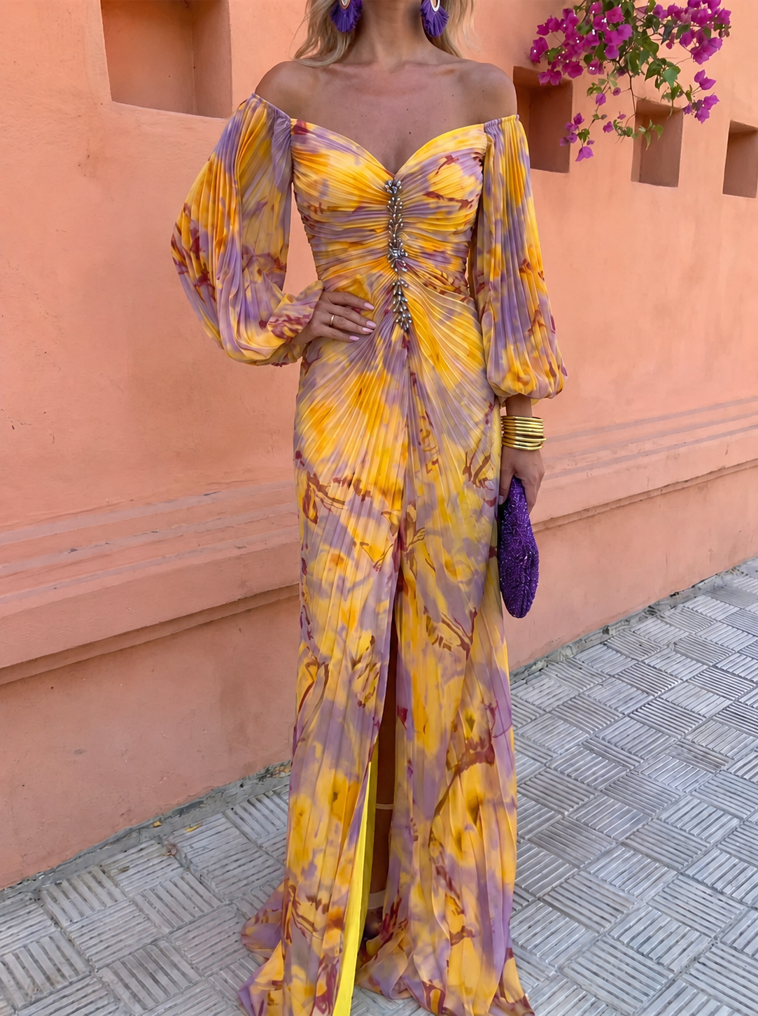 Greta I Long Floral Dress With A Deep Neckline