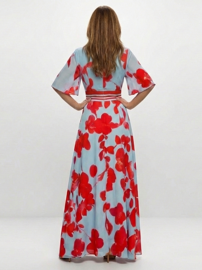 Isla | V Neck Short Sleeve Floral Maxi Dress