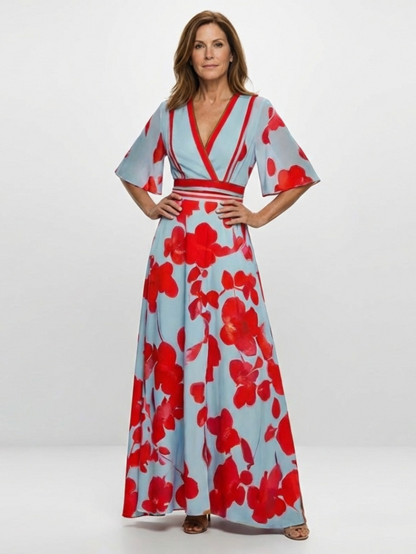 Isla | V Neck Short Sleeve Floral Maxi Dress
