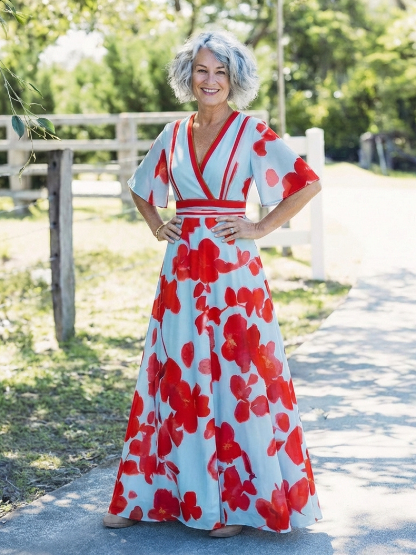 Isla | V Neck Short Sleeve Floral Maxi Dress