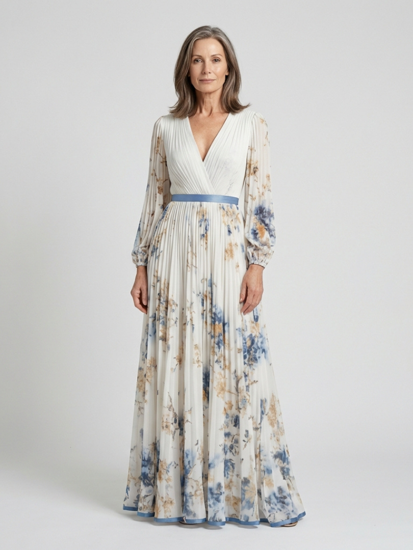 Rebecca | Long Sleeve V Neck Floral Maxi Dress