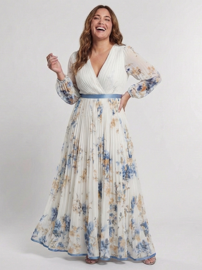 Rebecca | Long Sleeve V Neck Floral Maxi Dress