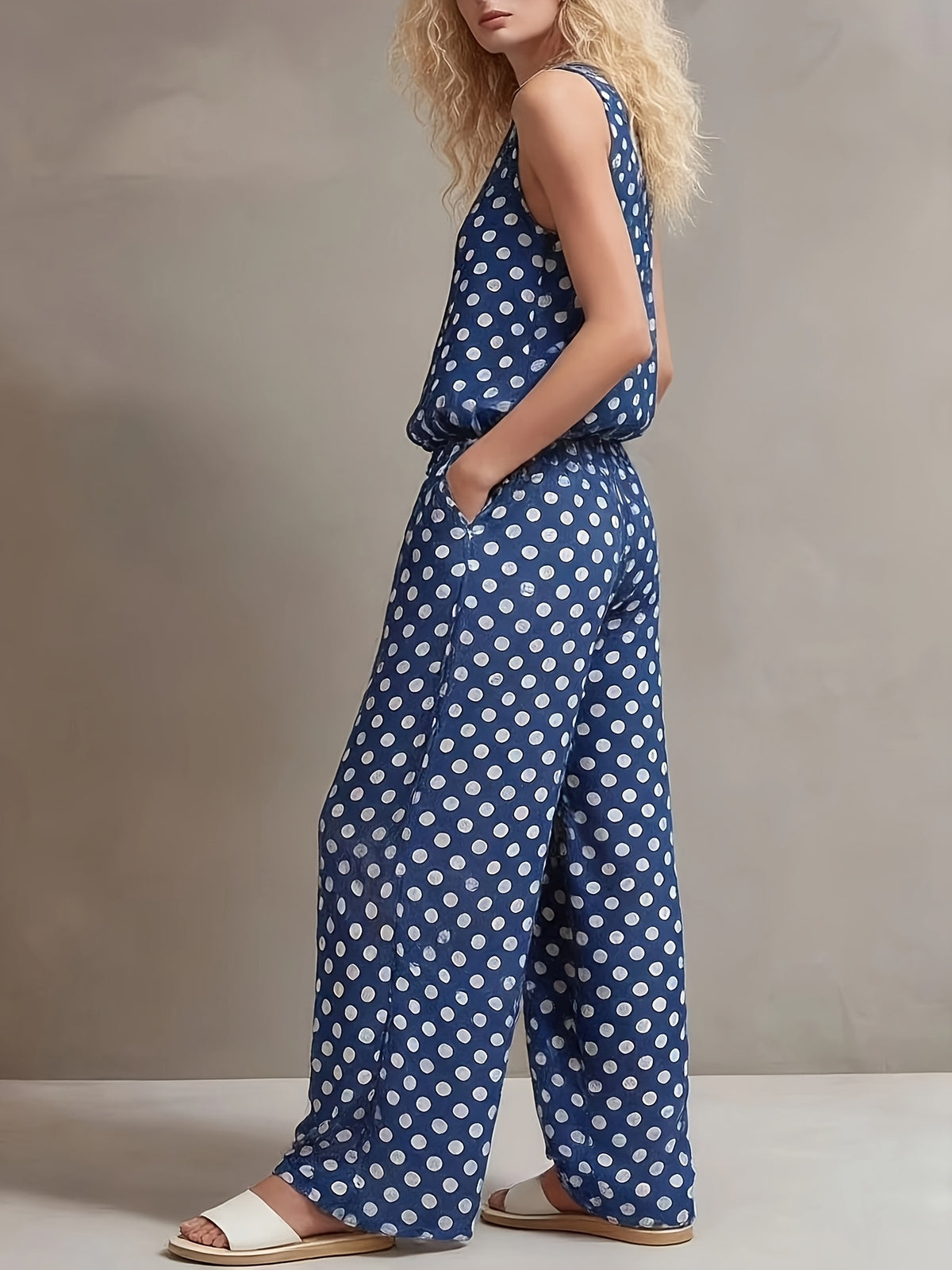 Elegant Polka Dot Wide-Leg Set