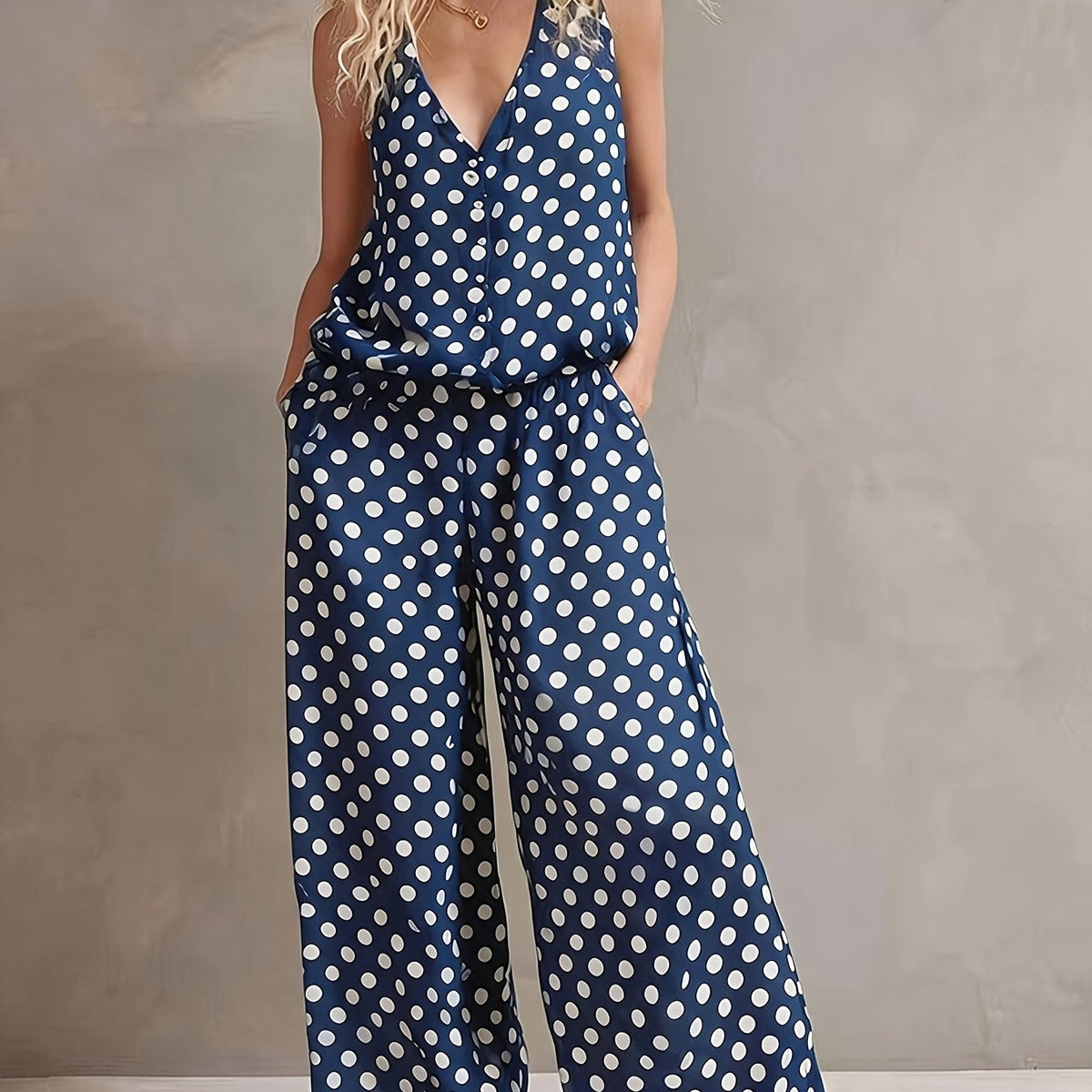 Elegant Polka Dot Wide-Leg Set