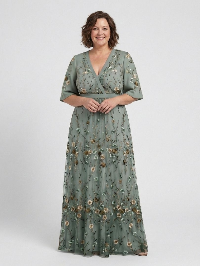 Jessica | Floral V Neck Short Sleeve Maxi Dress