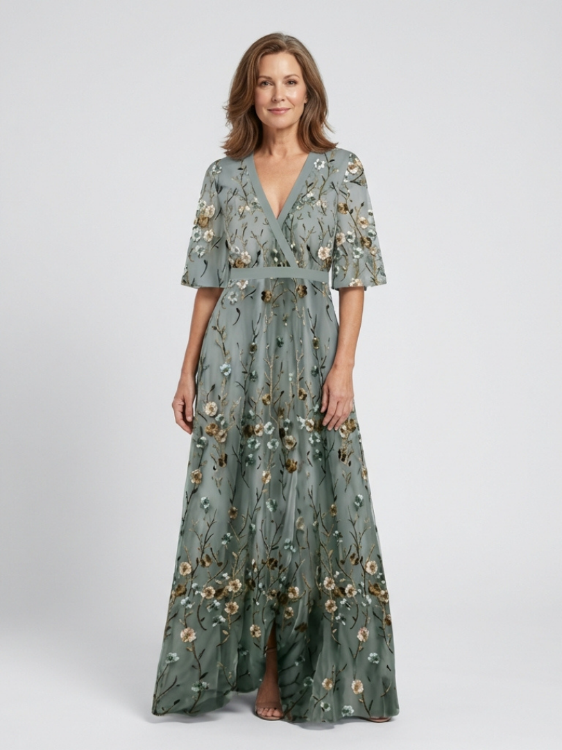 Jessica | Floral V Neck Short Sleeve Maxi Dress