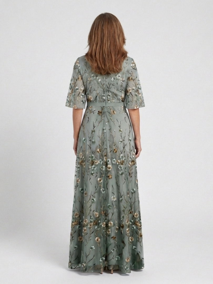 Jessica | Floral V Neck Short Sleeve Maxi Dress
