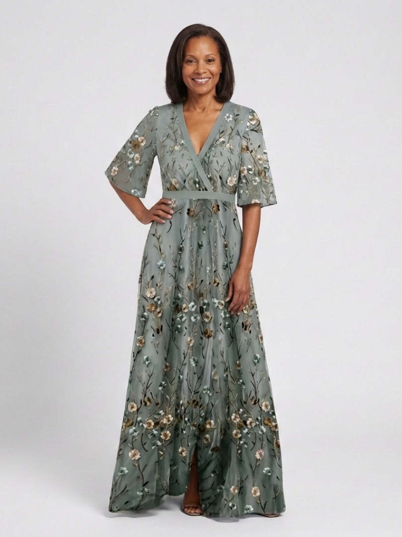 Jessica | Floral V Neck Short Sleeve Maxi Dress
