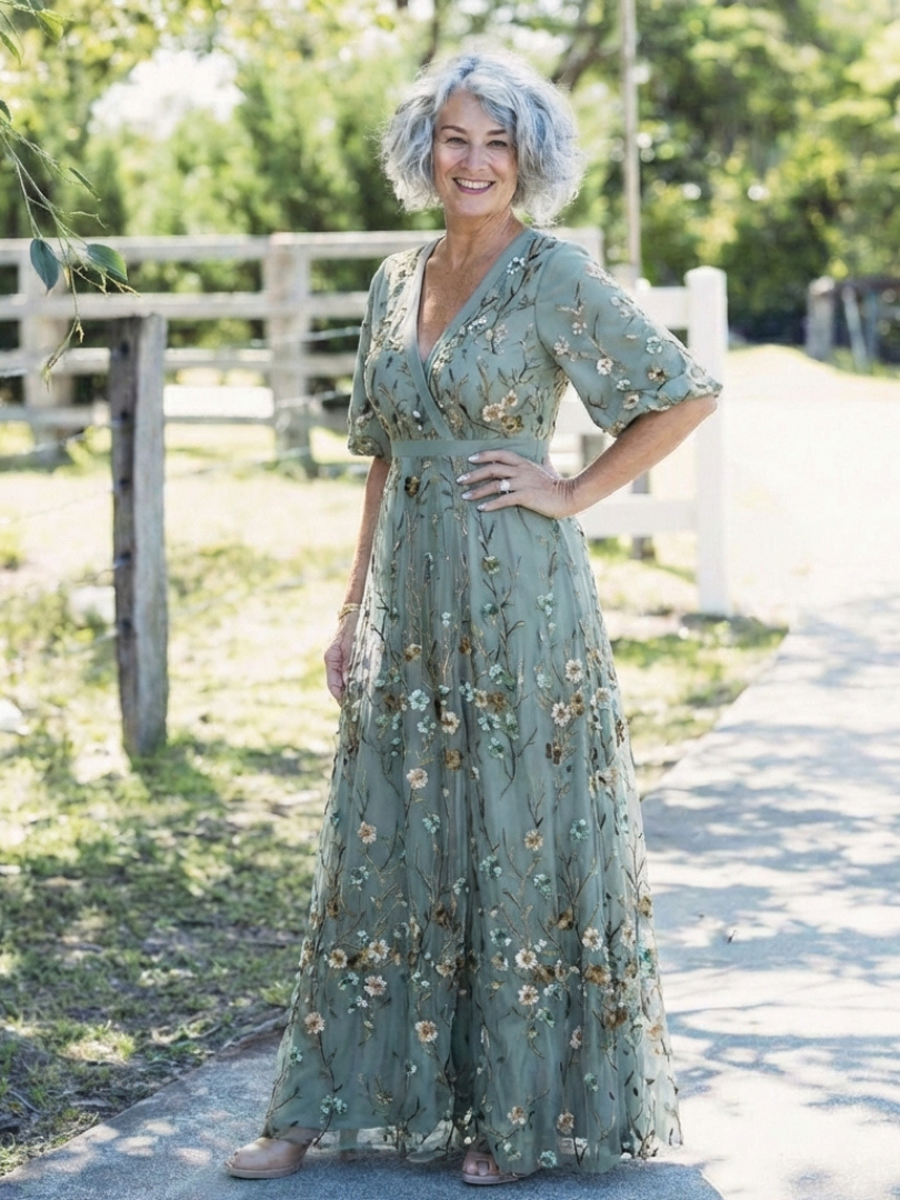 Jessica | Floral V Neck Short Sleeve Maxi Dress